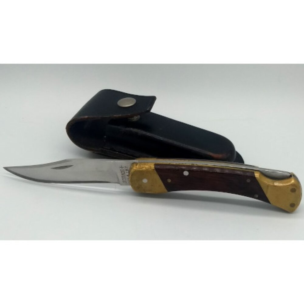 Schrade USA Bear Paw Folding Knife with Leather Belt Sheath